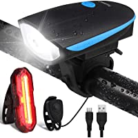 OMERIL Luz Bicicleta Recargable USB- Linterna Bicicleta Impermeable con Luz Bicicleta Delantera- Campana y Luz Trasera…